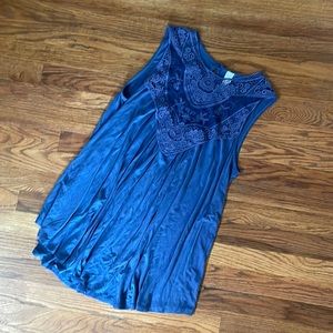 Blue lace high neck tank